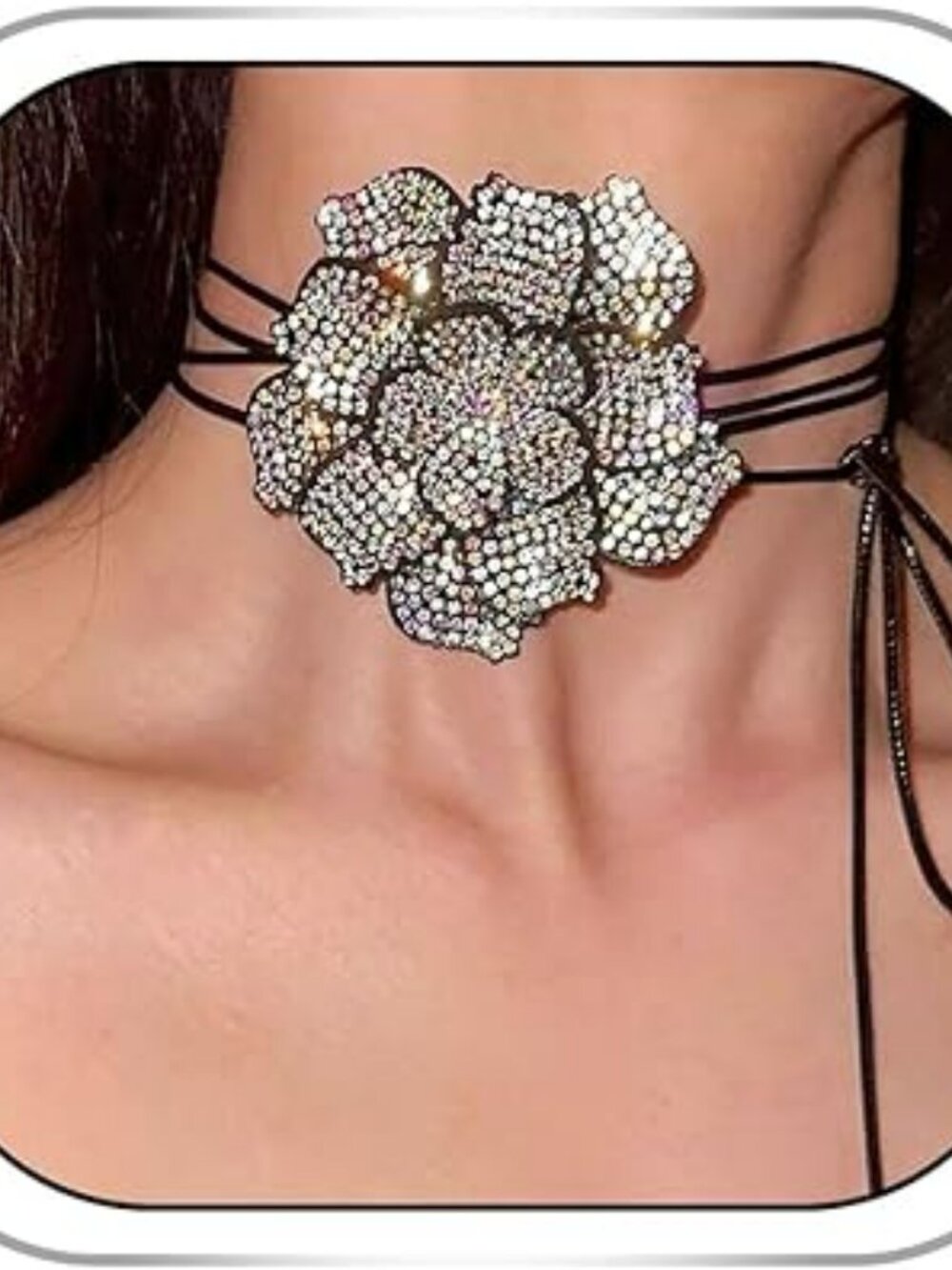 Big Flower Choker Necklace Rhinestones Trendy Wedding Dance Party Jewelry